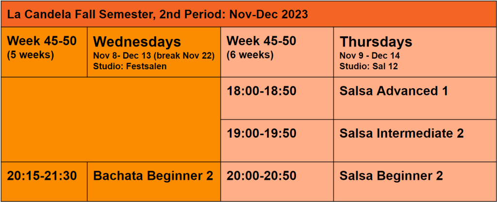 Schedule fall semester, period 2, 2023